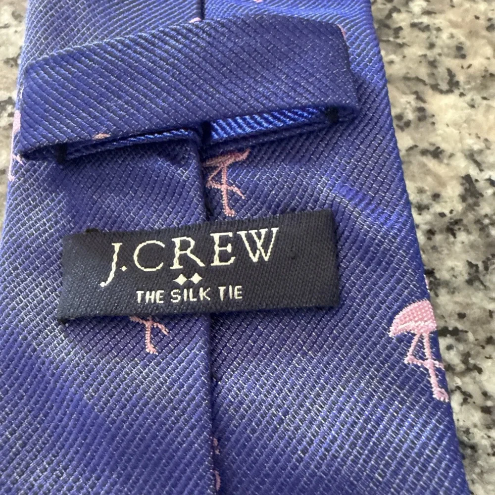 J Crew 100% Silk Tie Purple/ Pink Flamingo's Narrow